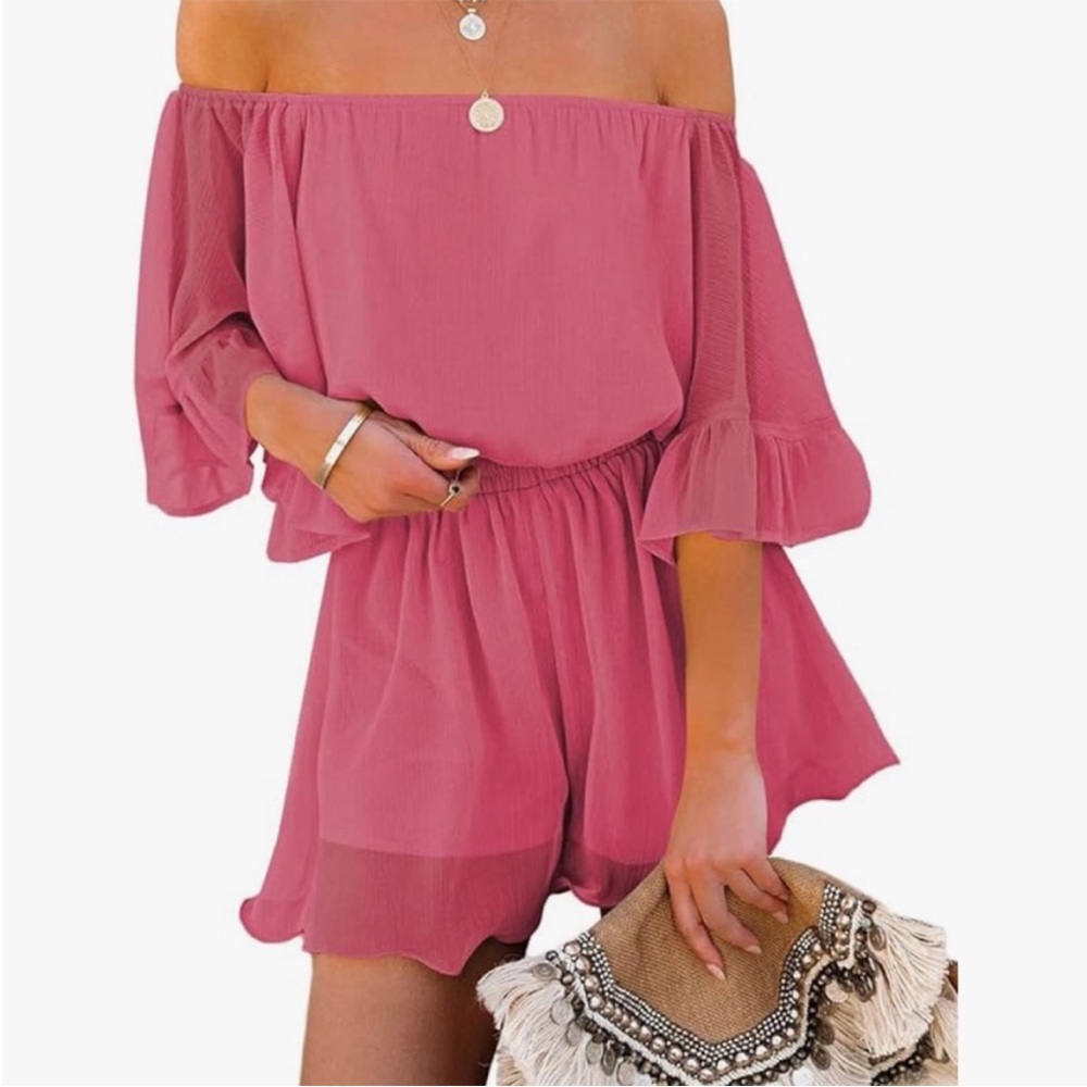 Off-Shoulder Pink Romper